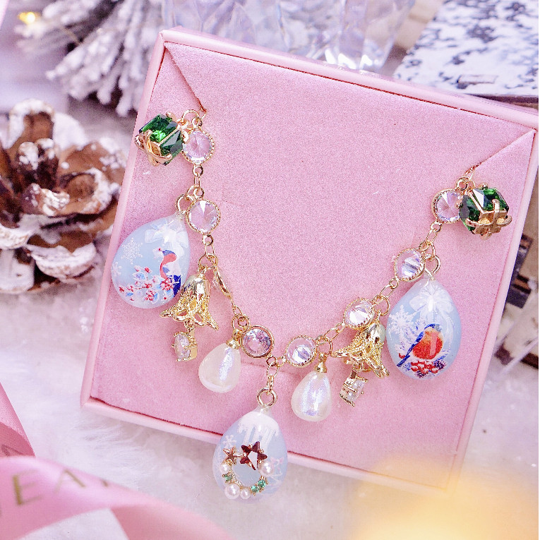 M358 สร้อยข้อมือนกน้อยในเมืองหนาว 14K CZ 15.5 - 20.5 cm พร้อมกล่องชมพู