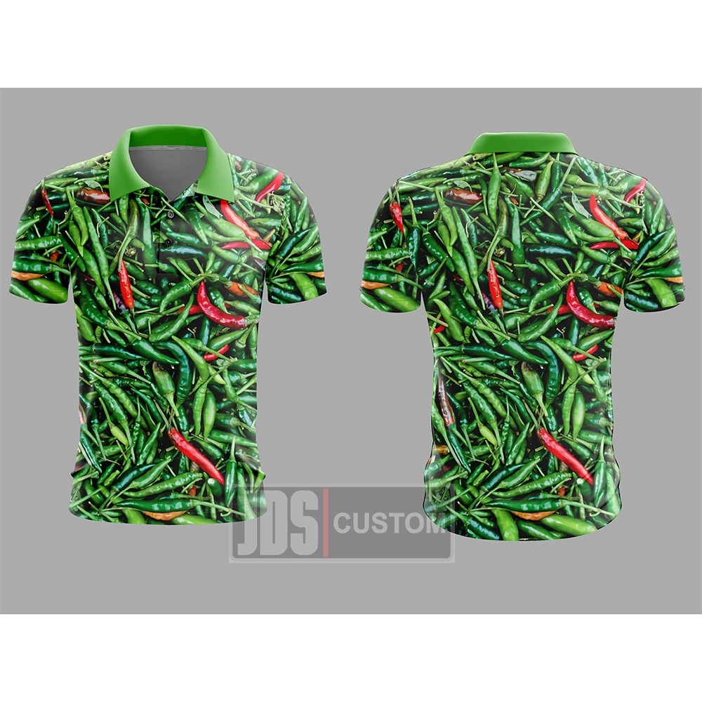 เจอร์ซีย์เสื้อยืดพิมพ์เต็มพริกสีเขียวบิ๊กพริกปกโปโล﻿