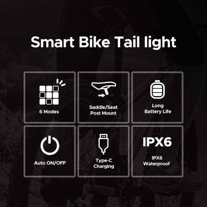 ไฟท้ายจักรยาน Geoid ไฟท้ายเหนี่ยวนำเบรคจักรยาน 6 โหมดไ