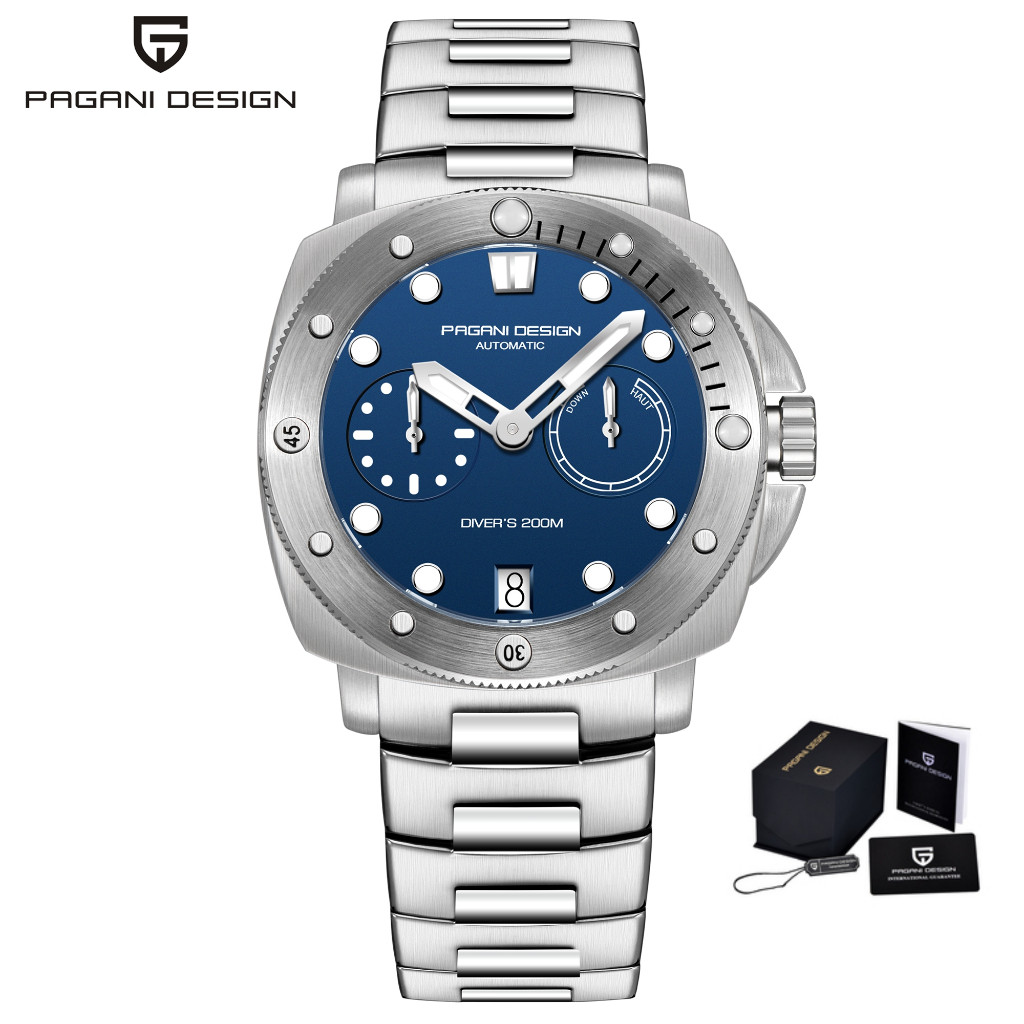 2024 ใหม่ PAGANI DESIGN หรูหรานาฬิกากลไกอัตโนมัติผู้ชายกีฬาดําน้ํานาฬิกา AR Sapphire Glass สายสแตนเ