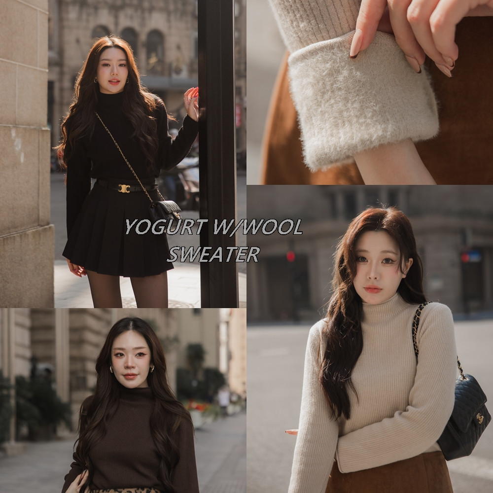 ♞,♘ํYogurt w/wool sweater    สเวตเตอร์ไหมพรมคอปีน พิเศษด้านในบุขนนุ่มๆ มาให้ด้วยนะคะ gbv