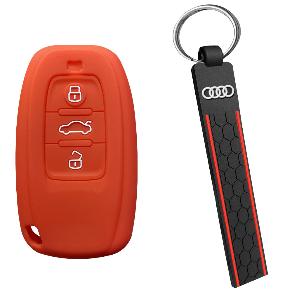 Audi A4 A6 A7 A8 Q5 Q7 Q8 A8L A6L E-tron 55 ป้องกัน Jackage ซิลิโคนกุญแจรถผู้ถือพวงกุญแจฝาครอบกุญแจ