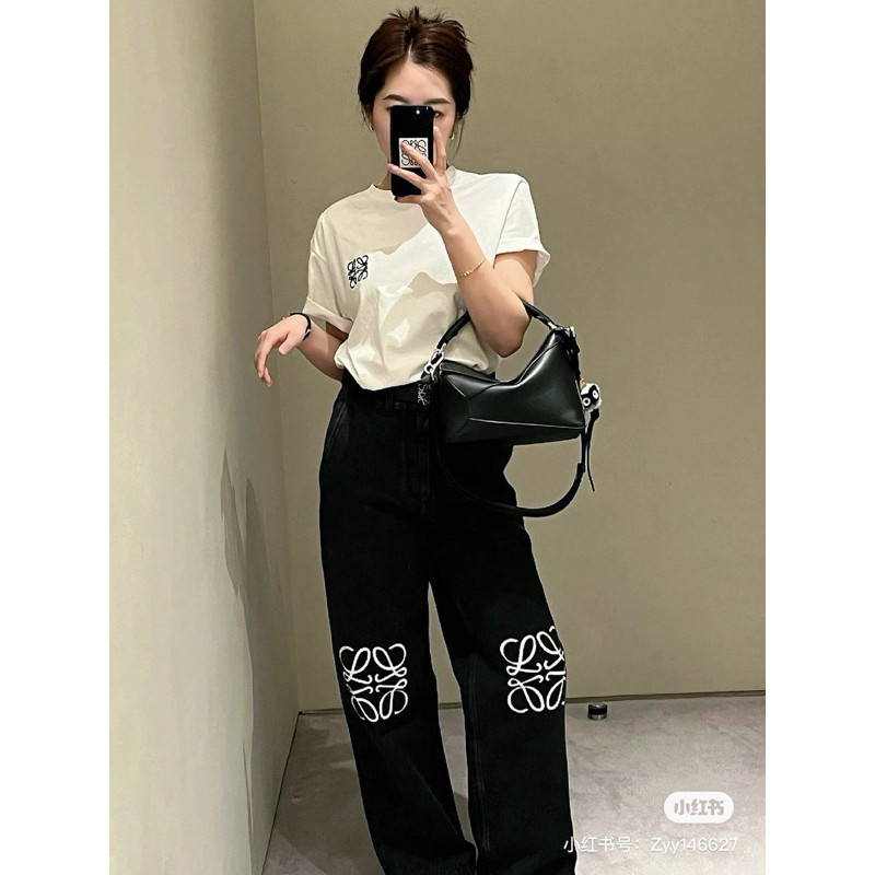 ♞,♘กางเกงยีนส์ denim สีดำ ลายปัก ทรง buggy ขากระบอก s m l XM