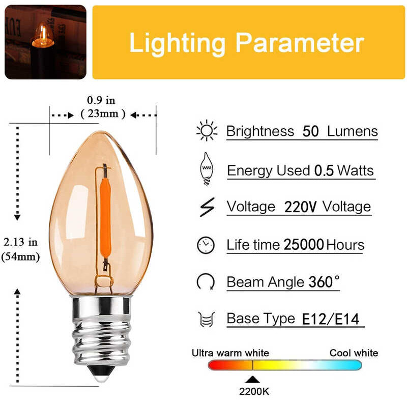 25 🍀 Pac E12 E14 Replacement LED 0.5W C7 Mini Candle Edison Vintage Warm White Salt Lamp Bulbs