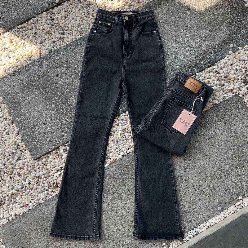 Sirinan Studio Jeans SRN197 ขาม้าไฮโซดำสโนว์ ผ้ายืด ทรงขาใจ สายฝอ ป้าย SIRINAN STUDIO - เสื้อผ้า, Cl