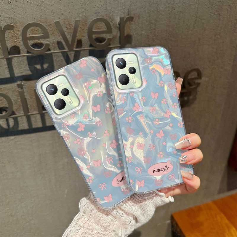 หรูหรา Ripple Luster เคสโทรศัพท์สําหรับ Realme C21Y C25Y C30 C30S C33 C35 C20 C20A C51 C51S C53 C55/Narzo 10 10A 20 20A 30A 50i Prime ดอกไม้ป้องกัน
