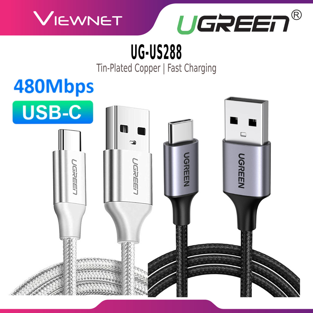 UGREEN US288 USB 2.0 USB-A MALE TO USB-C TYPE C สายชายพร้อม NICKLE PLATING ALMINIUM BRAIDED CABLE - 