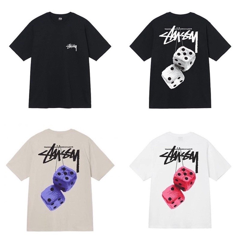 ♞,♘เสื้อยืด Stussy ลาย Fuzy Dice - ผ้าคอตตอน 100% sde