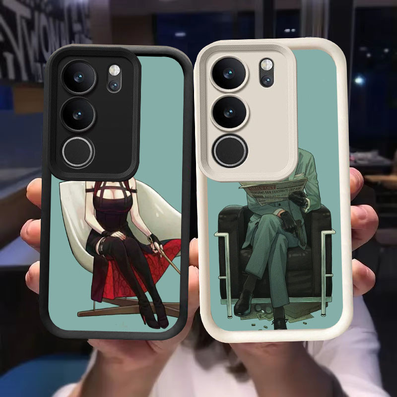 O-9 SPYFAMILY Casing สําหรับ VIVO V29E Y81 Y100 Y81s V29 Pro สีดําและสีขาว