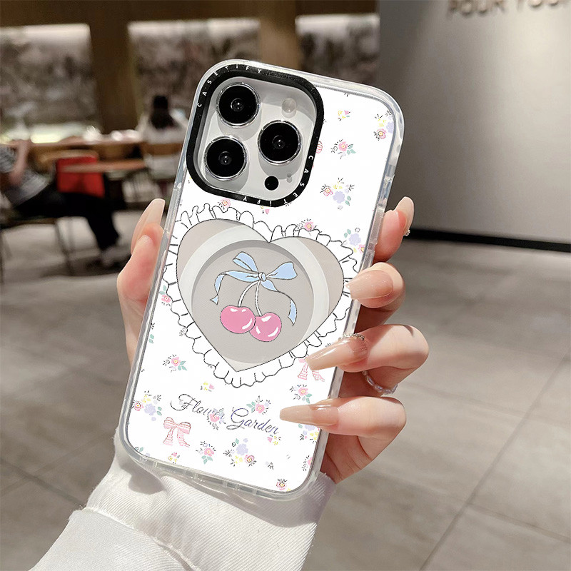 Cherry Loving Heart Florals ไร้สายชาร์จแม่เหล็กสําหรับ IPhone 11 14 15 16 Pro Max 12 13 Pro Max ฝาครอบ 15 16 PLUS ซิลิโคนนุ่มกันชนใสกันกระแทก