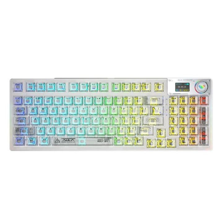 WIRELESS KEYBOARD (คีย์บอร์ดไร้สาย) AULA F98PRO GASKET MECHANICALl (WHITE) (WHITE SWITCH)