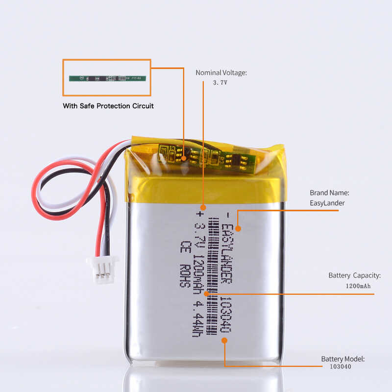 Δ JST PH 1.0 มม. 3 ขา 3.7V 1200Mah 103040 แบตเตอรี่ลิเธียมไอออนโพล