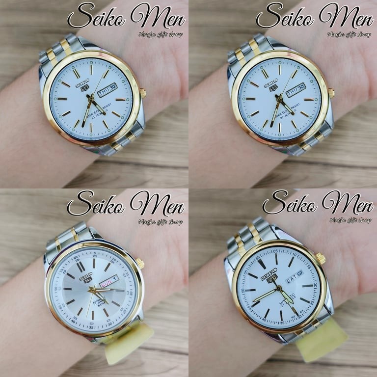 ในสต็อก Men seiko-5 Automatic Hand Movement 21jewels Stainless steel Double date Mens Fashion access