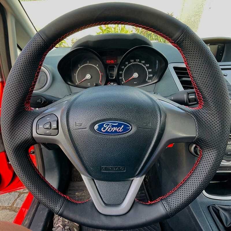 ி 2008-2017 ฟอร์ด Ecosport Fiesta ถักพวงมาลัยรถยนต์ไมโครไฟเบอร