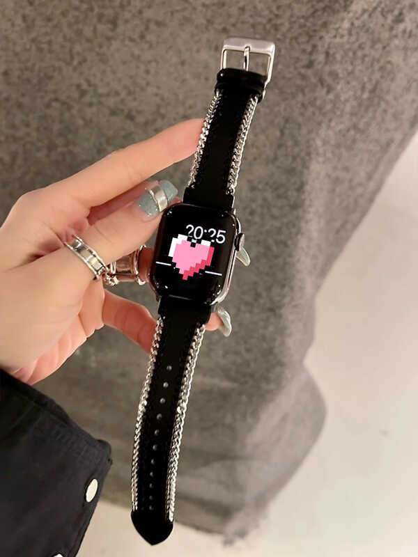 สายหนังแท้ซิปสำหรับ INS Apple Watch 38Mm 41Mm 40Mm 44Mm 45Mm 49Mm Metal Chain Gi