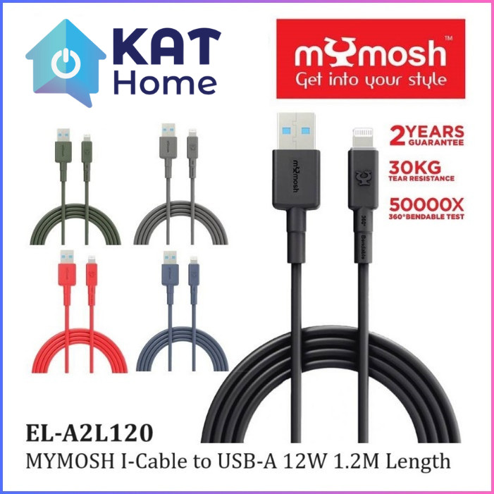 MYMOSH EL-A2L120 CABLE I-CABLE TO USB-A OPTIMAL CHARGE 12W 1.2M /30KG TEAR RESISTANCE/CHARGE & SYNC/