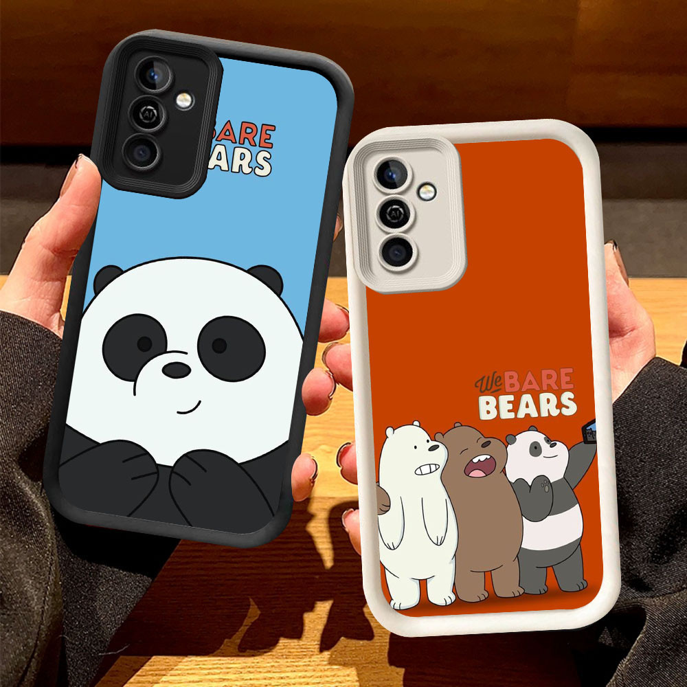 O-44 ปลอกหมีน่ารักสําหรับ Samsung Galaxy S21 M15 S24 A55 5G FE สีดําและสีขาว