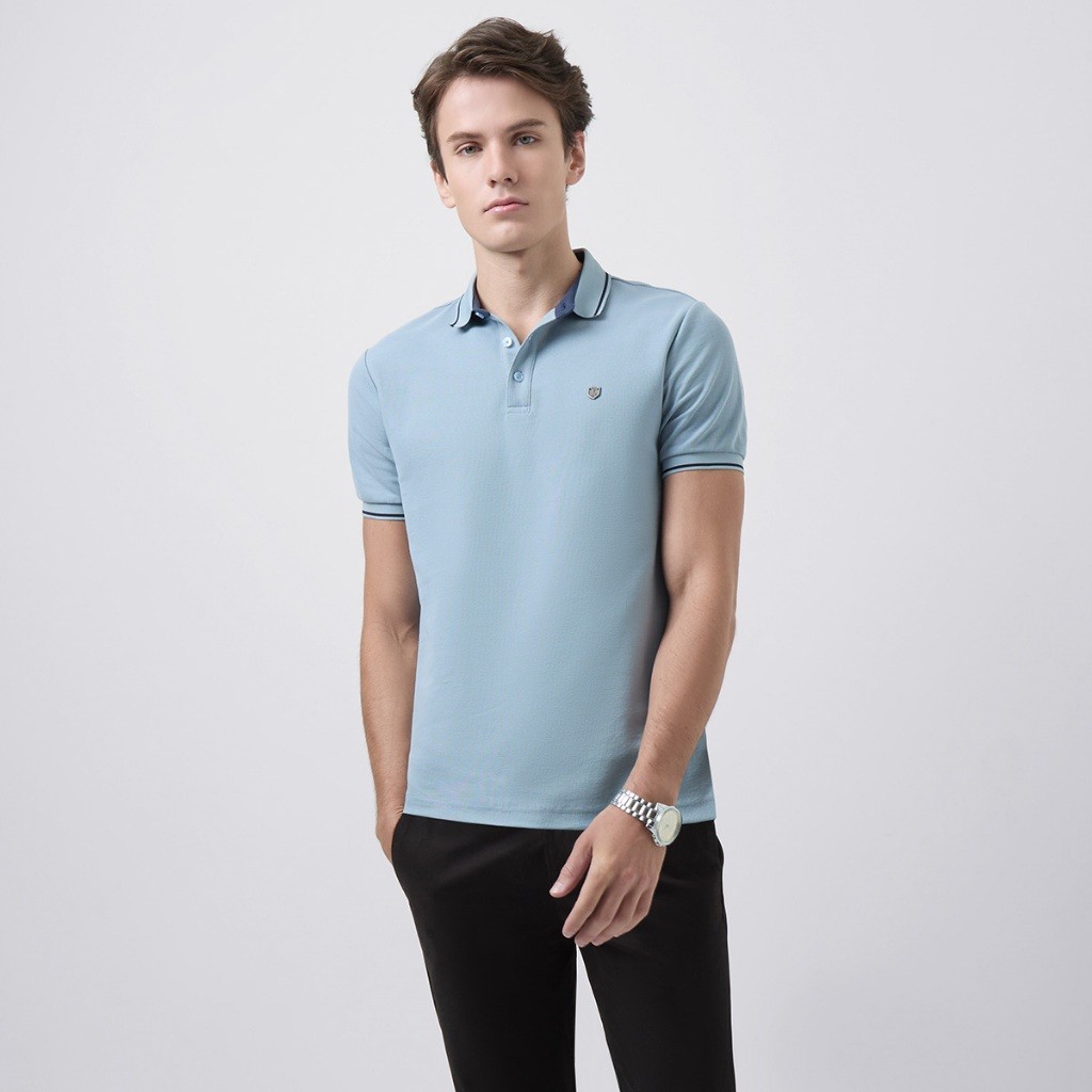 LTD เสื้อโปโลแขนสั้น สไตล์แคชชวล ผู้ชาย สีฟ้า | Polo Shirt | 00942
