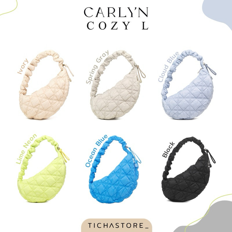♞,♘(พร้อมส่ง) Carlyn Cozy L Bag ไซส์ใหญ่ สี Black/Ivory/Spring Gray/Cloud Blue/Lime Neon/Charcoal ข