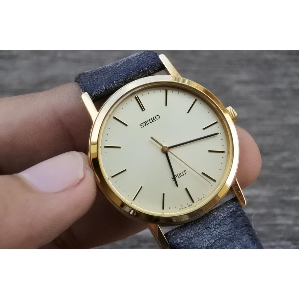 นาฬิกา Vintage มือสองญี่ปุ่น Seiko year 1998 7N01 7060 Yellow Dial ผู้ชาย ระบบ Quartz ทรงกลม 34มม ข