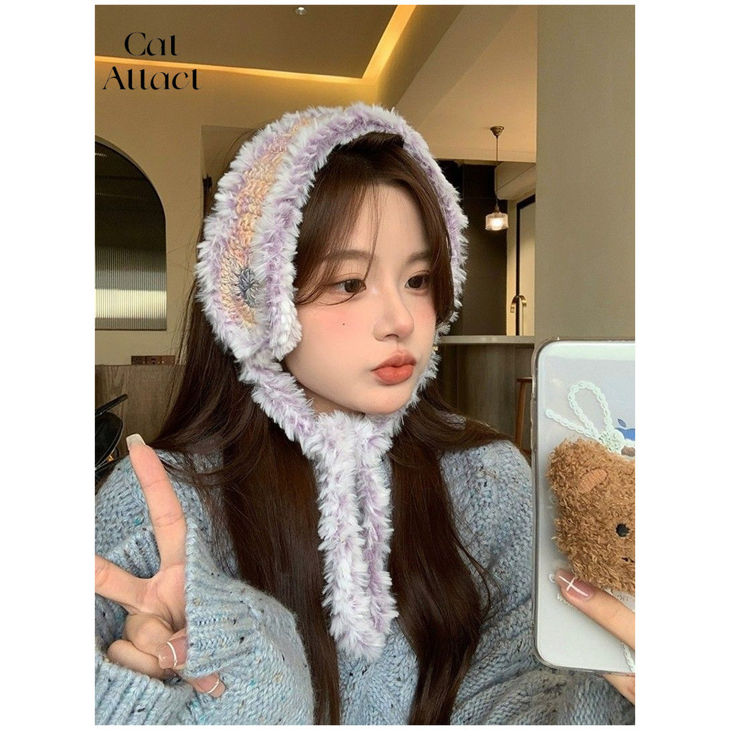 ญี่ปุ่น Retro สี Plush ถักขนสัตว์ Earmuffs ผู้หญิงฤดูหนาว All-Match Warm Cold-Proof ขี่จักรยานป้องกันหูกระเป๋า
