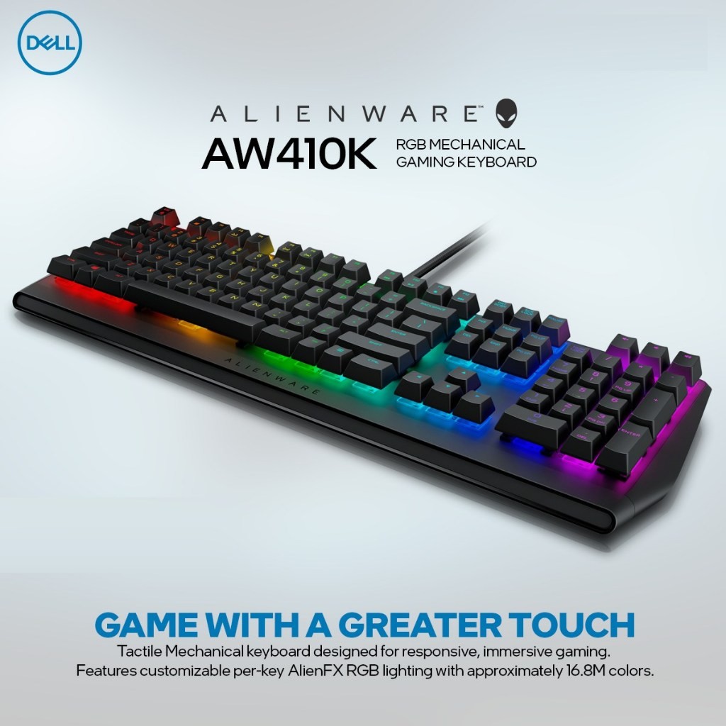 Alienware คีย์บอร์ดเกมมิ่ง USB Low-Profile RGB Gaming Keyboard AW410K: Alienfx Per Key RGB LED - Ch