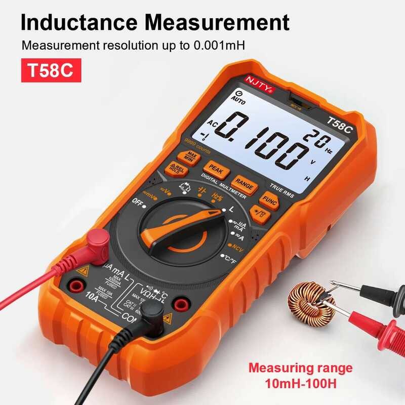 ▥ NJTY T58b T58c ตัวเหนี่ยวนํามัลติมิเตอร์แบบดิจิตอลช่วงอัตโนมัติ 9999 นับแรงดันไฟฟ้าความจุ LED