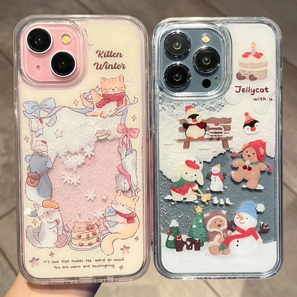 ไหลหิมะโปร่งใสเคสโทรศัพท์สําหรับ Niche IPhone 15promax/16 Apple 14/XSMAX เคสโทรศัพท์ 13/XR นุ่ม 12 Creative 11/XS Anti Drop 7/8plus การ์ตูนมือวาดน่ารักอะนิเมะสัตว์