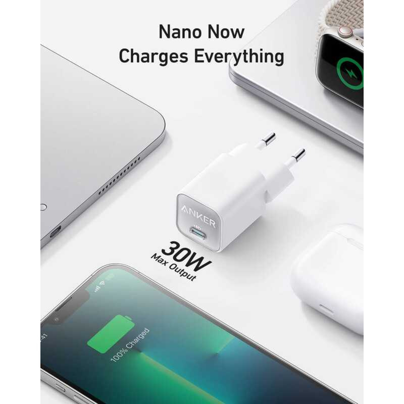 ▥ Anker USB C Gan 30W, 511 Charger (นาโน 3), PIQ 3.0 PPS Fast Charger, ใช้งานร่วมกับ Iphone 15/