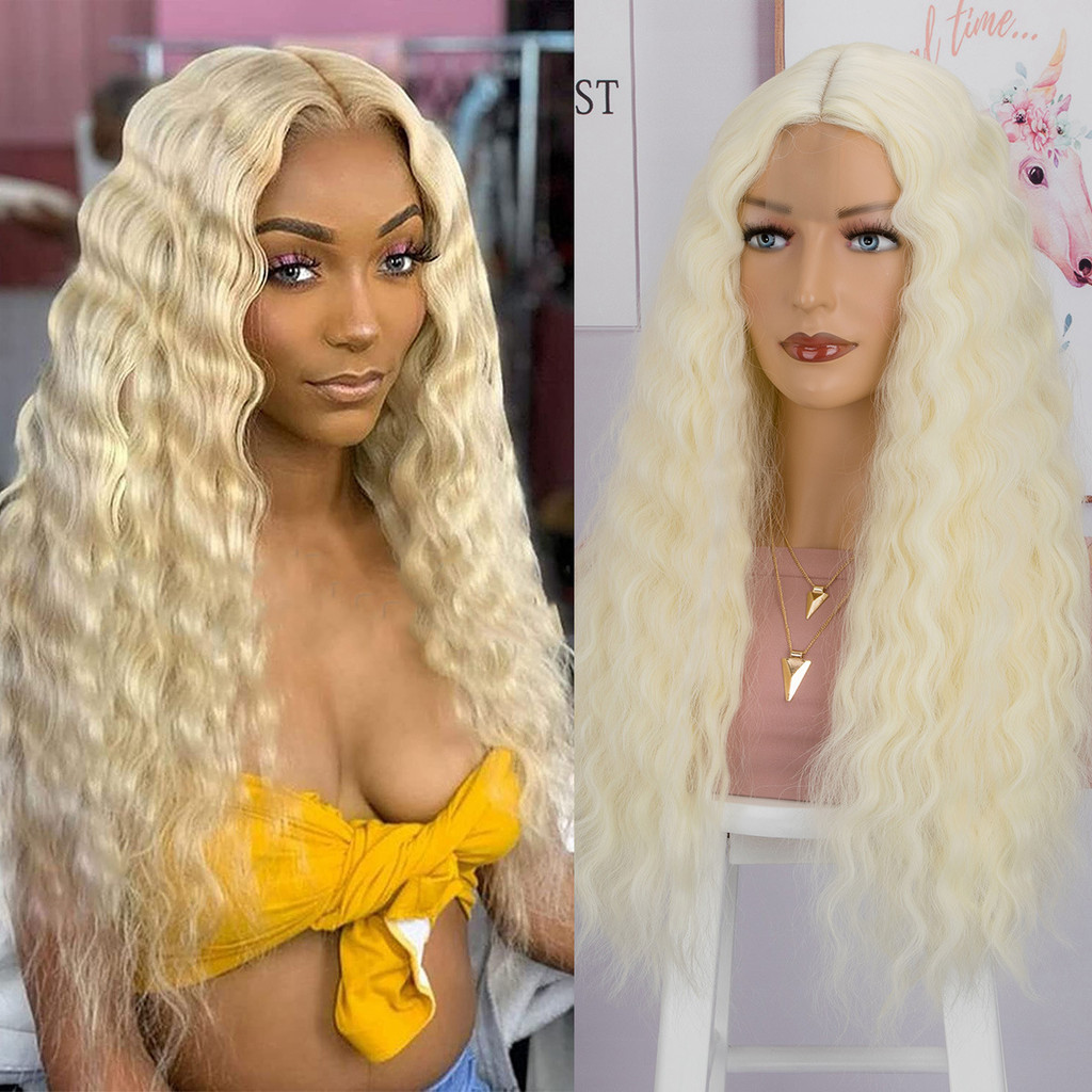 Wig Deep Wave Long Curled Front Lace Wig Female Wigs High Temperature Silk Fiber Wig Headset