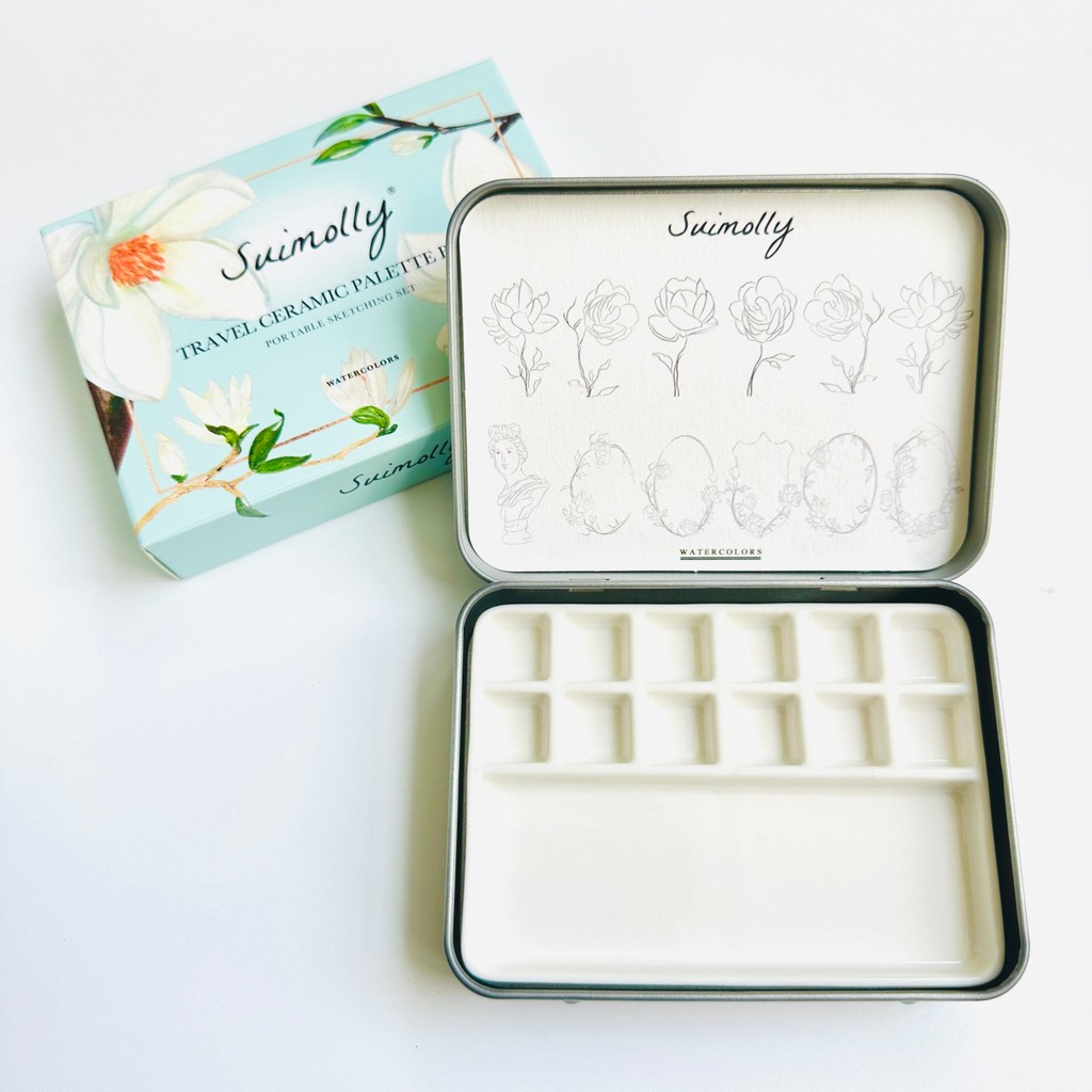 Watercolor Box12-color Travel Ceramic Color Palette Pigment Palette Porcelain