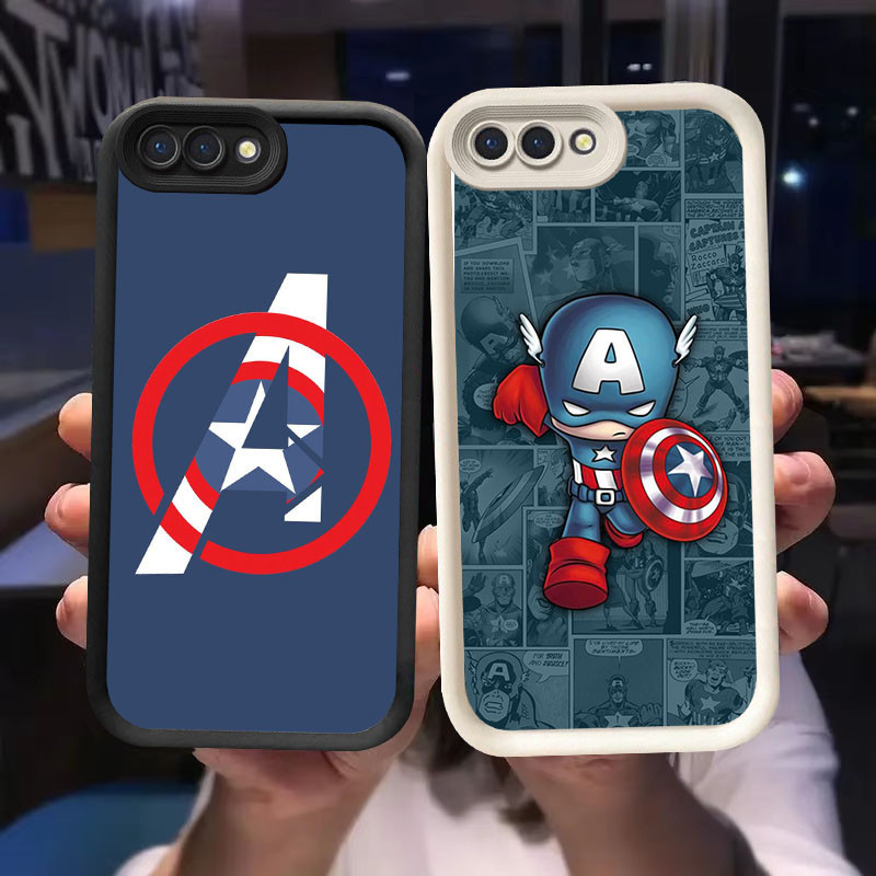 O-11 ปลอกกัปตันอเมริกาสําหรับ OPPO A37 A1K A5 A83 A3S A39 A12E Realme C2 C2s สีดําและสีขาว