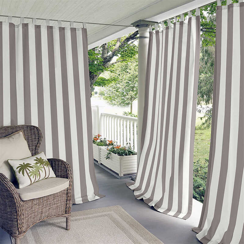 Striped 1Pc Velcro Tab Top Waterproof Outdoor Curtains For Garage Patio Sliding Door Foyer Arbor