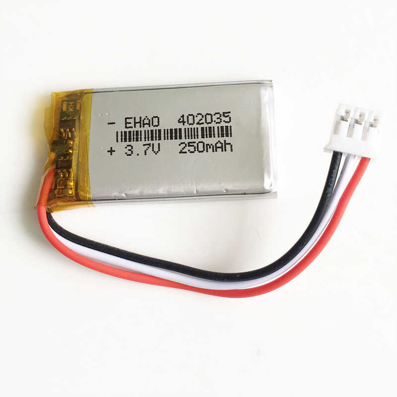Δ 3.7V 250Mah 402035 + JST ปลั๊ก 3 ขาลิเธียมโพลิเมอร์ Lipo แบตเตอ