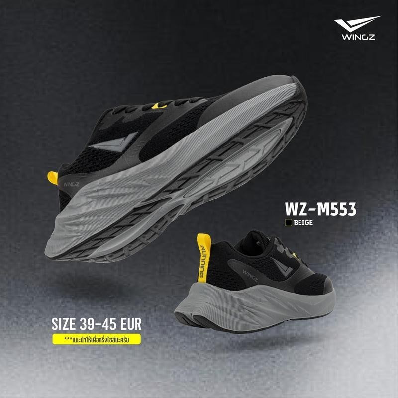 ใหม่ Wingz รองเท้าผ้าใบ รองเท้าวิ่งสำหรับผู้ชาย ใส่ออกกำลังกาย น้ำหนักเบา รุ่น WZ-M553 สีดำ ไซส์39-4