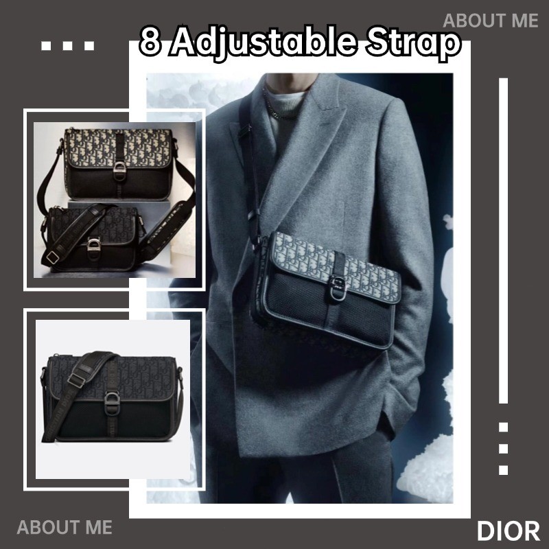 【2024 Men's Bag】ดิออร์ DIOR 8 Adjustable Strap Oblique Print Handbag กระเป๋าสะพายข้างผู้ชาย Dior