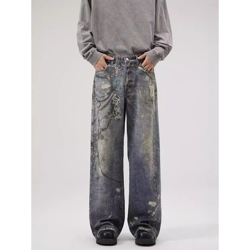 ♞,♘กางเกงยีนส์ทรงกระบอก key-printed jeans acne studio FUI
