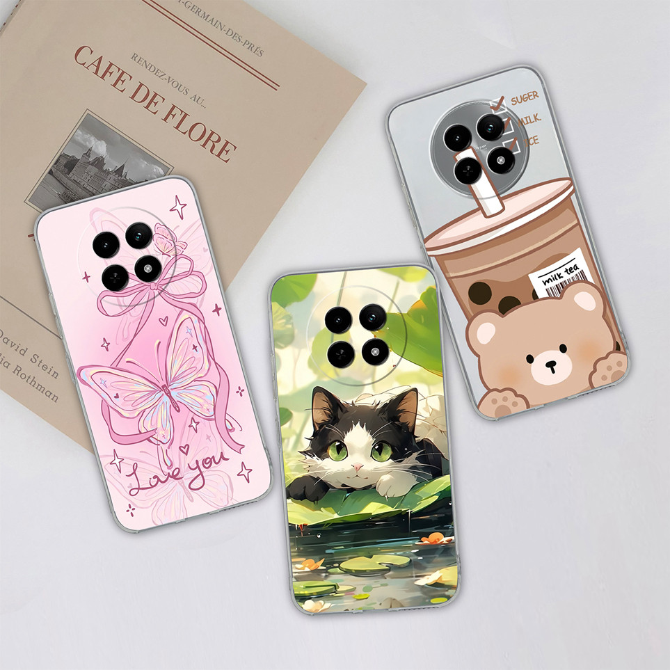 สําหรับoppo Realme 12 12 + กรณีสีชมพูBow Cat Shell Clear TPUซิลิโคนนุ่มป้องกันปกหลังสําหรับRealme12 กรณีRealme 12Plusปลอกโทรศัพท์Kaกันชน