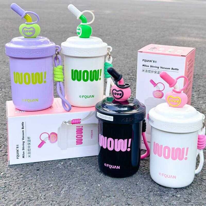 FQUAN（18oz）316 สแตนเลสกระติกน้ำร้อนถ้วยแช่เย็น ดูดี มีฟาง แบบพกพา ส่งสติกเกอร์ kitty3D และโบว์ ความจ