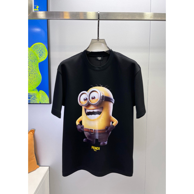 FENDI5001 เสื้อยืดแขนสั้นลายการ์ตูนสีดํา