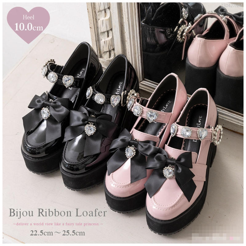 Jirai kei Lizlisa dupes รองเท้าโลลิต้า ประดับโบว์ พลอยเทียม สไตล์ญี่ปุ่น สําหรับผู้หญิง