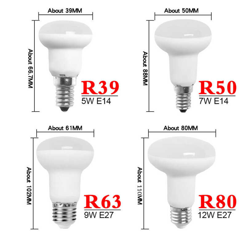 10Xled 🍀 Bulb Dimmable R39 R50 R63 R80 5W 7W 9W 12W Base E27 E14 Led Light Umbrella Cold Warm