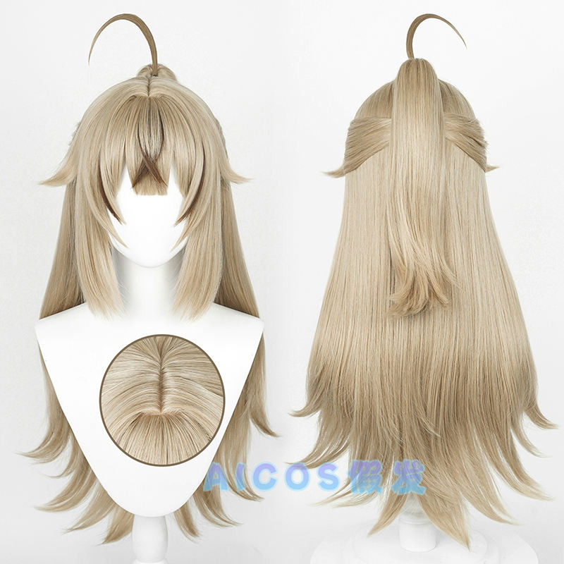 AICOS Yuanqi Good God cos วิกผมจําลองหนังศีรษะด้านบนคลิปปากเสือผมหางม้าแยกผมมืด