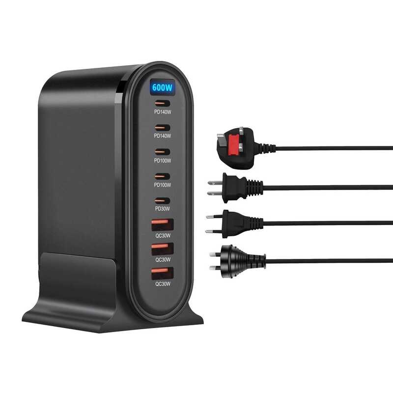 ▥ เครื่องชาร์จ USB C 600W Gan 8 พอร์ต สถานีชาร์จเร็วสําหรับแล็ปท็อป/โทรศัพท์/กล้อง จอแสดงผล LED