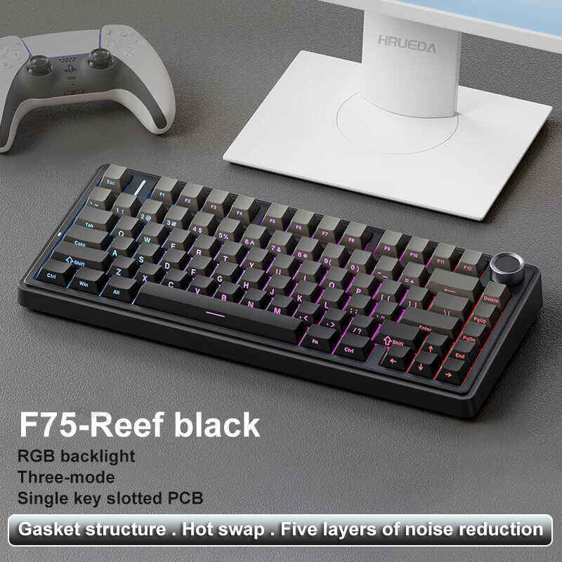 F75 f AULA สมาร์ทคีย์บอร์ด 2.4G ไร้สาย / บลูทู ธ / สาย RGB PBT 75%