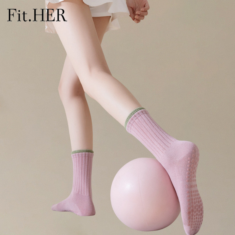 พอดี.ของเธอ เต็มปาล์มซิลิโคนกีฬาถุงเท้าผู้หญิงไม่มีกระดูกนิ้วเท้าผ้าฝ้ายดูดซับเหงื่อระบายอากาศกันลื่นดูดซับแรงกระแทกโยคะวิ่งฟิตเนสถุ