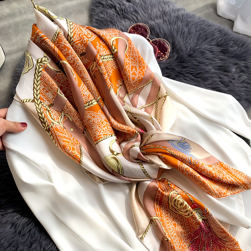 Natural Women 100% Square Scarf Bufanda Headscarf Large Bandana Pure Silk Neckerchief For Ladies Ec