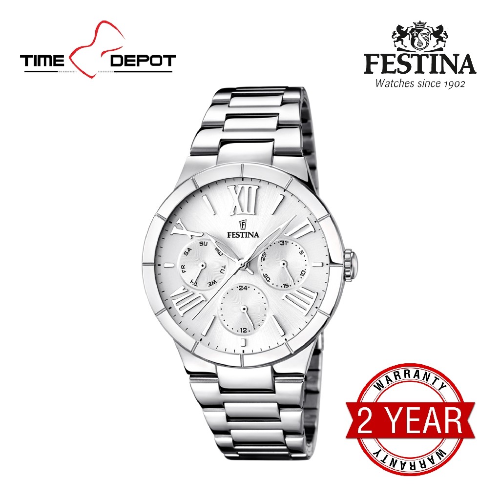 ในสต็อก Festina F16716/1 นาฬิกาสายสแตนเลสสีเงินมัลติฟังก์ชั่นสําหรับผู้หญิง