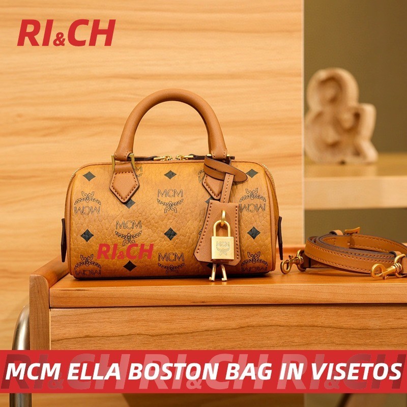 MCM Mini Ella Boston Bag IN VISETOS Natural Nappa Leather แท้