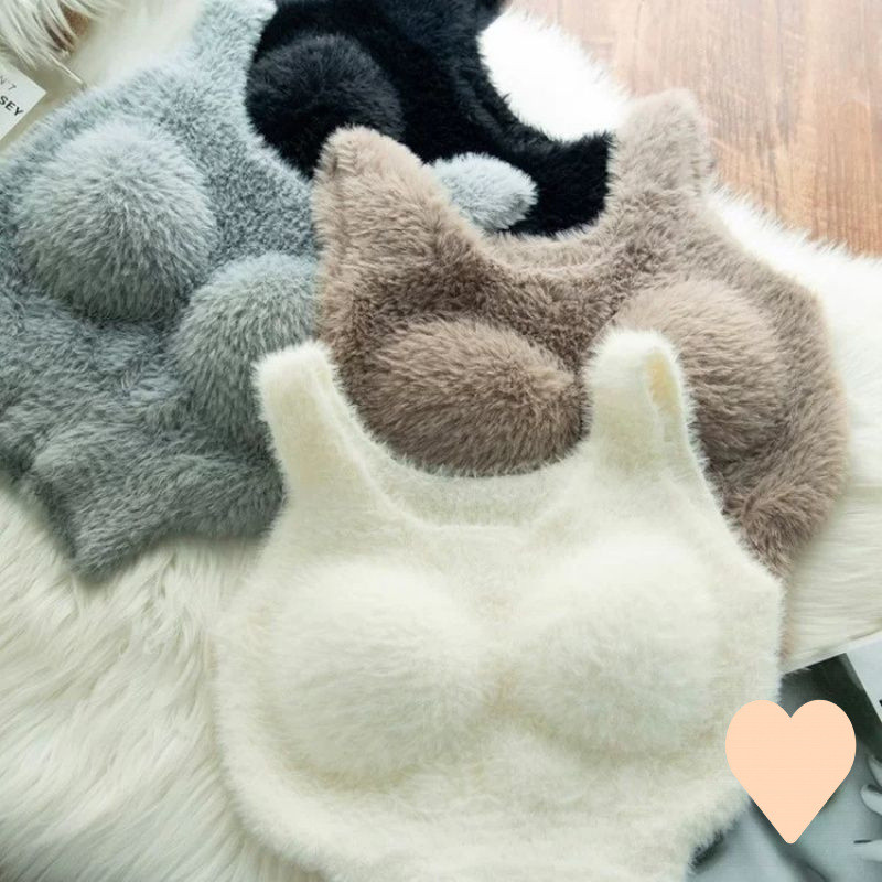 Plush Thermal Vest สบาย Soft Waxy Smooth Wear-Free Bra สบาย
